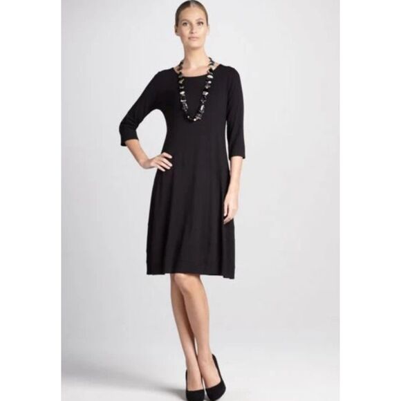 Eileen Fisher Dresses & Skirts - EILEEN FISHER Basic Solid Black Sz Large Stretchy Jersey Knit Knee Length Dress